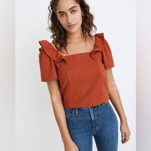 Madewell Crosshatch Ruffled Top in burnt orange Size Medium
